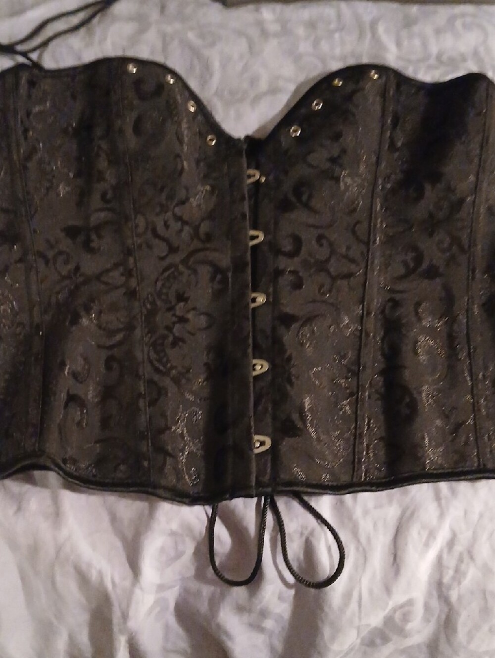 Black Jacquard Corset Brocade Lace-Up Bustier Waist Trainer Large/2X - Picture 6 of 15